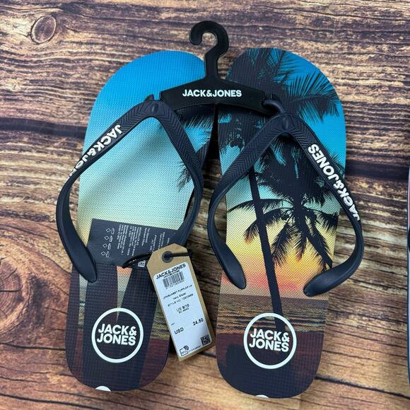 Mens Jack & jones Flip Flops Size 9/10 Beach Surfer Floral Design (2 Pack) - Picture 2 of 4